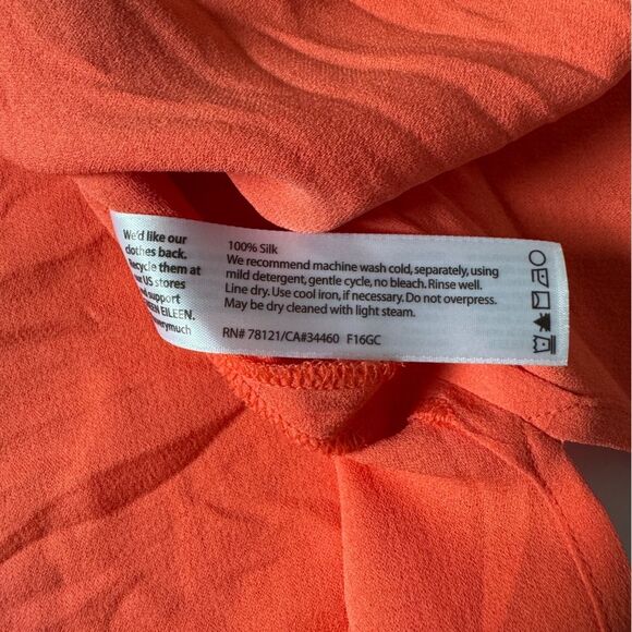 EILEEN FISHER Silk Georgette Sleeveless Mandarin Collar Shift Dress Coral Size S - Picture 8 of 9